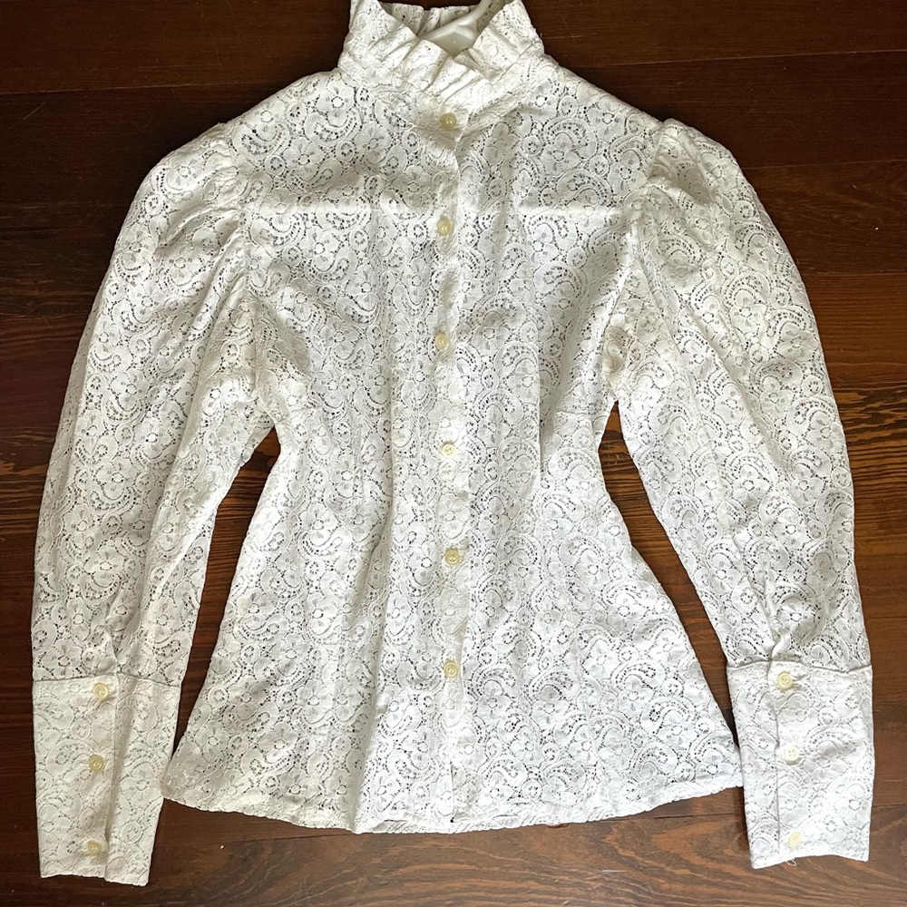 Vintage Elegant White Lace Women's Blouse - Picture 5 of 6